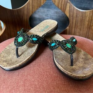 Kenneth Cole Reaction Black and Green Beaded Sandals